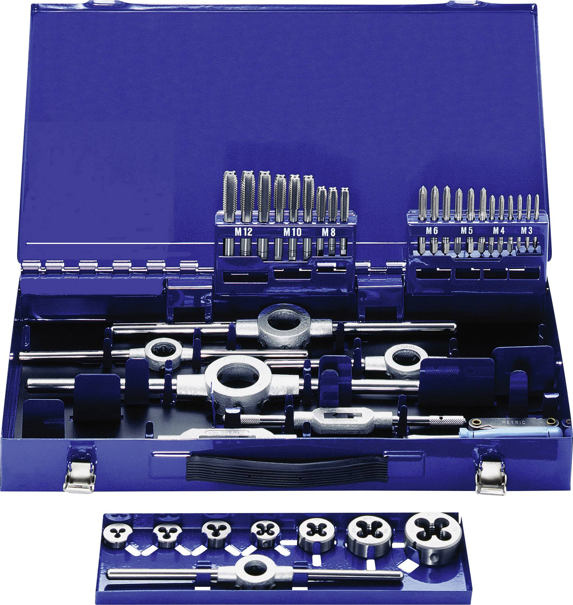 Exact Eventus by 10734 Gewindeschneidsatz 37teilig HSS metrisch M3, M4, M5, M6, M8, M10, M12