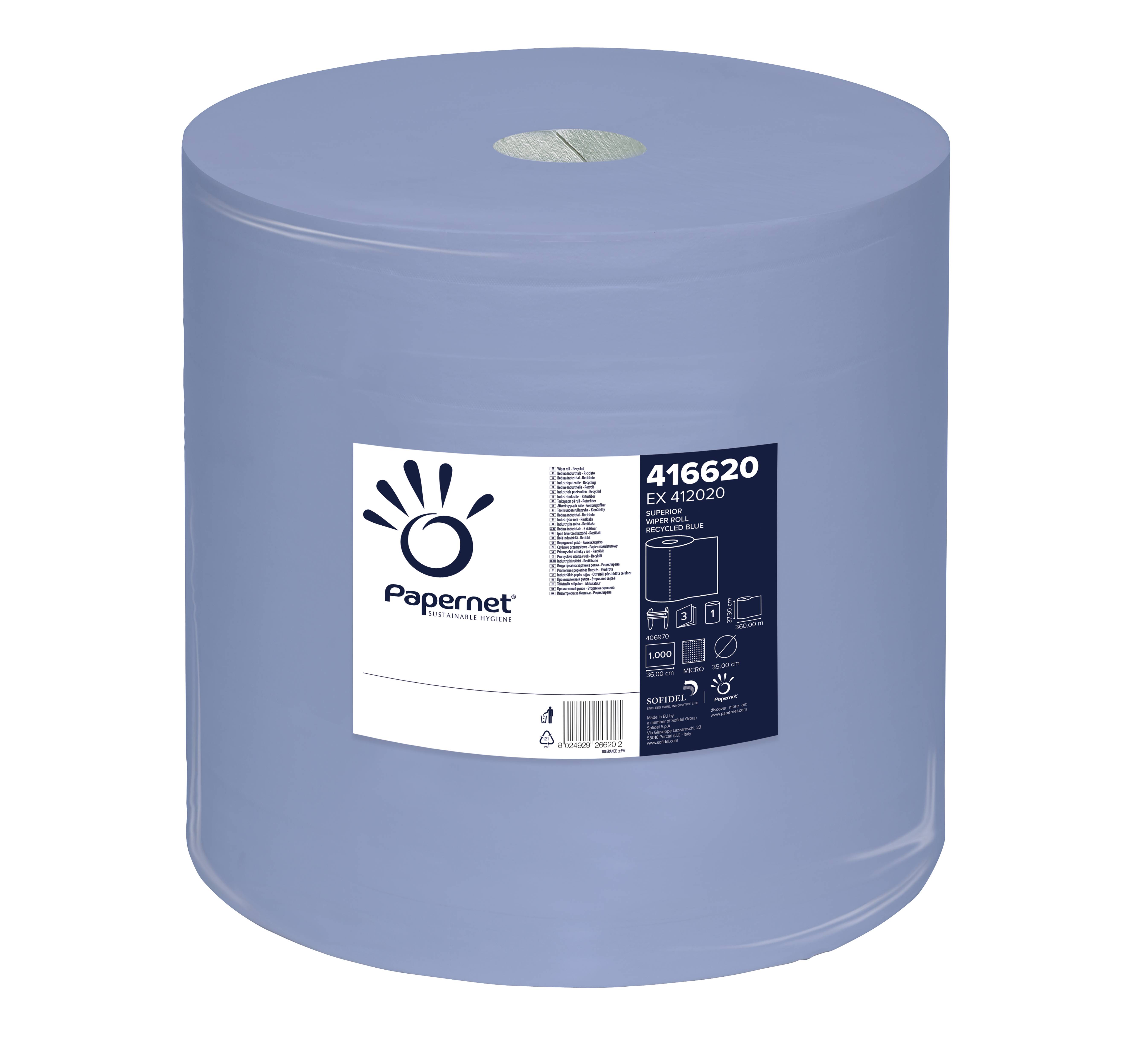 Putzrolle 3-lg. blau 37,3x36cm 360m 1.000 Blatt SUPERIOR 416620