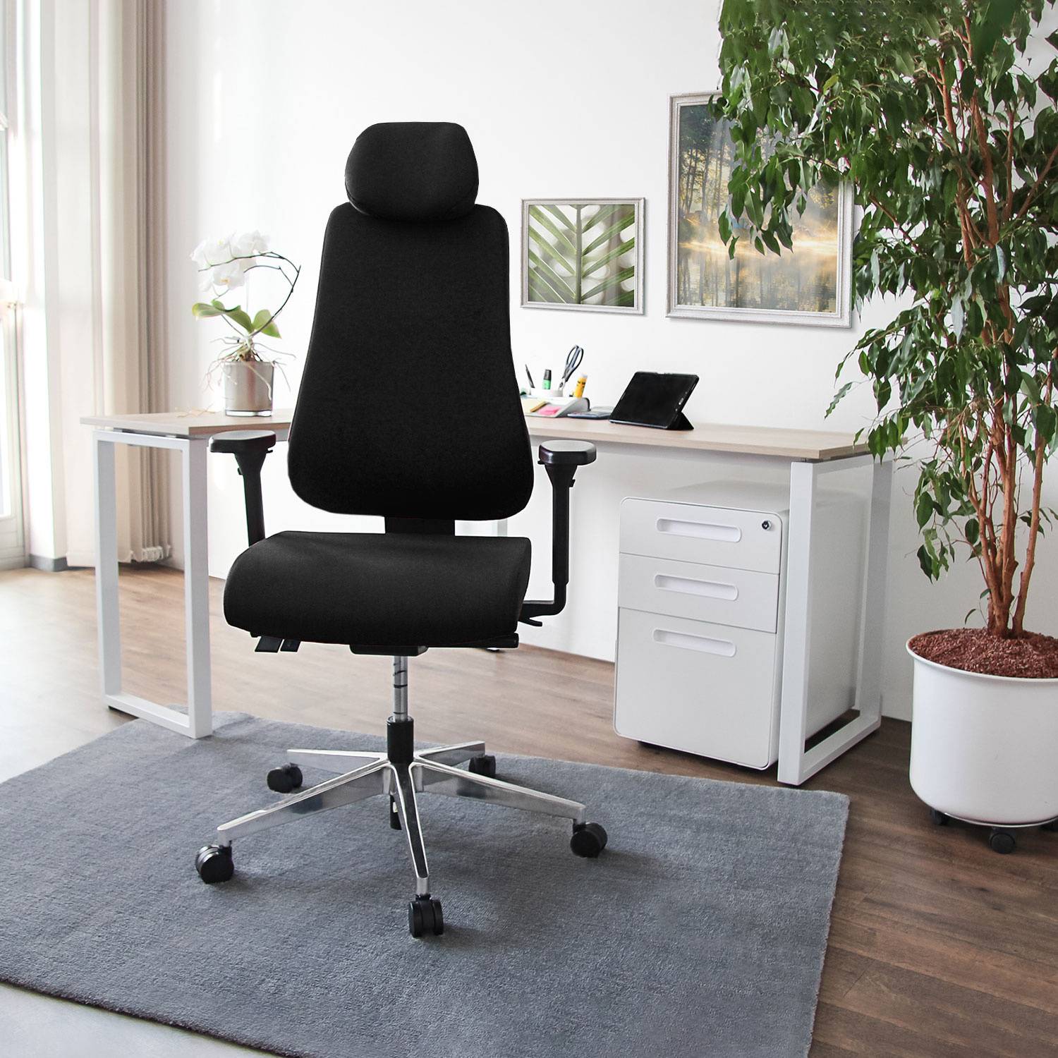 Bürostuhl Chefsessel PRO-TEC 400 Stoff schwarz Alu poliert hjh OFFICE