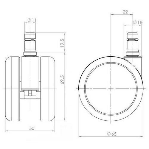 5x Design-Rollen ROLO LUX 11mm 65mm Büro-Stuhl-Rollen für Hartböden Chrom (5er Pack) hjh OFFICE
