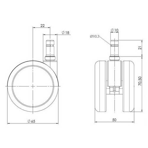 5x Hartbodenrollen ROLO 10mm 65mm Büro-Stuhl-Rollen für Hartböden (5er Pack) hjh OFFICE