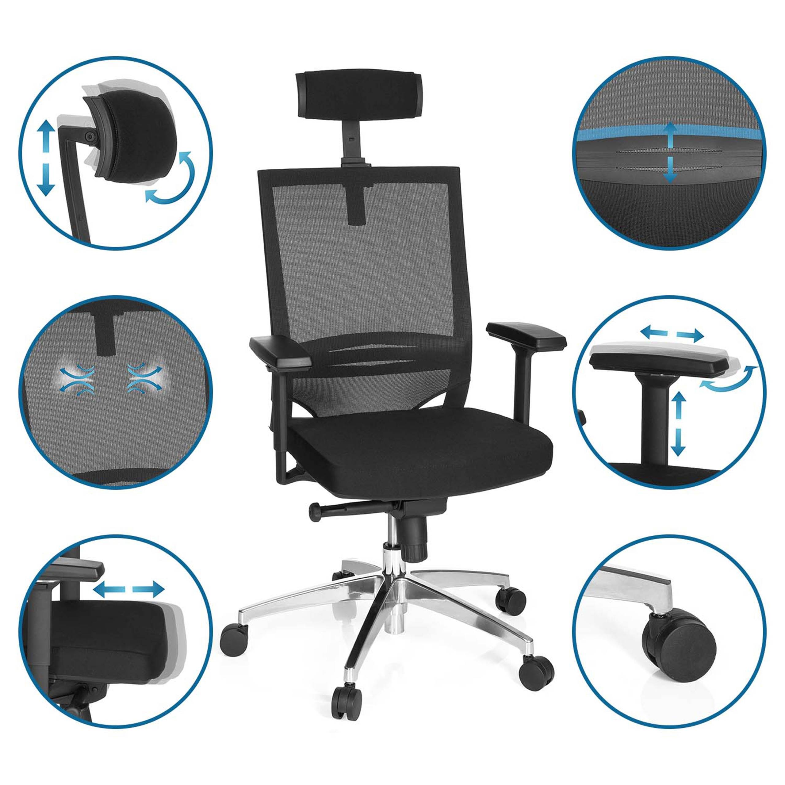 Bürostuhl Chefsessel PORTO MAX HIGH Sitz Stoff Rücken Netz schwarz hjh OFFICE