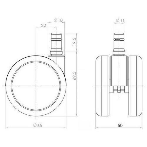 5x ungebremste Rollen ROLO FREE für Hartböden 11mm 65mm (5er Pack)