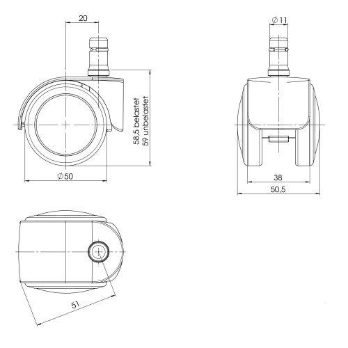 5x Hartbodenrollen ROLO EASY 11mm 50mm Büro-Stuhl-Rollen (5er Pack) hjh OFFICE