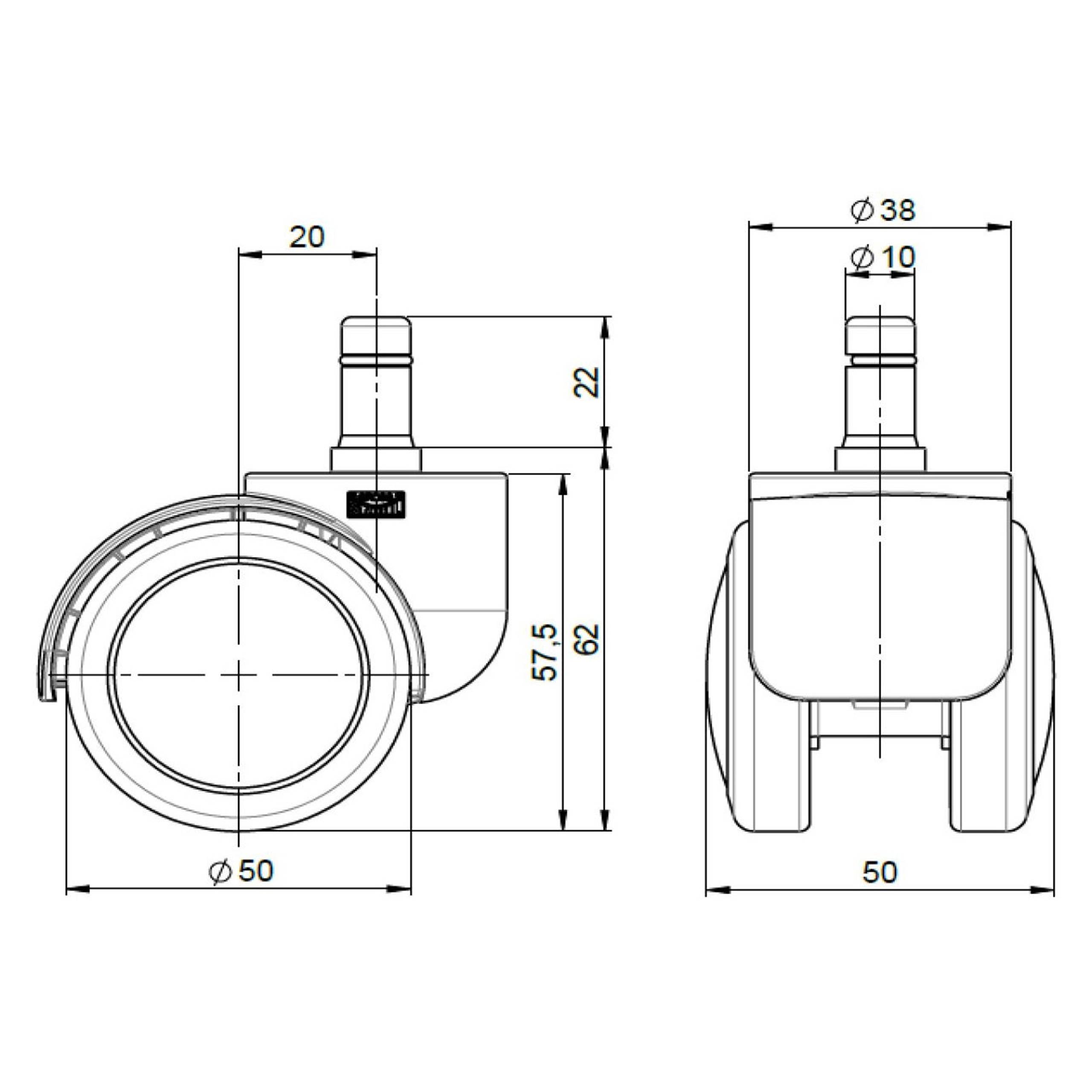 5x Hartbodenrollen ungebremst ROLO FREE 10mm 50mm Büro-Stuhl-Rollen (5er Pack) hjh OFFICE