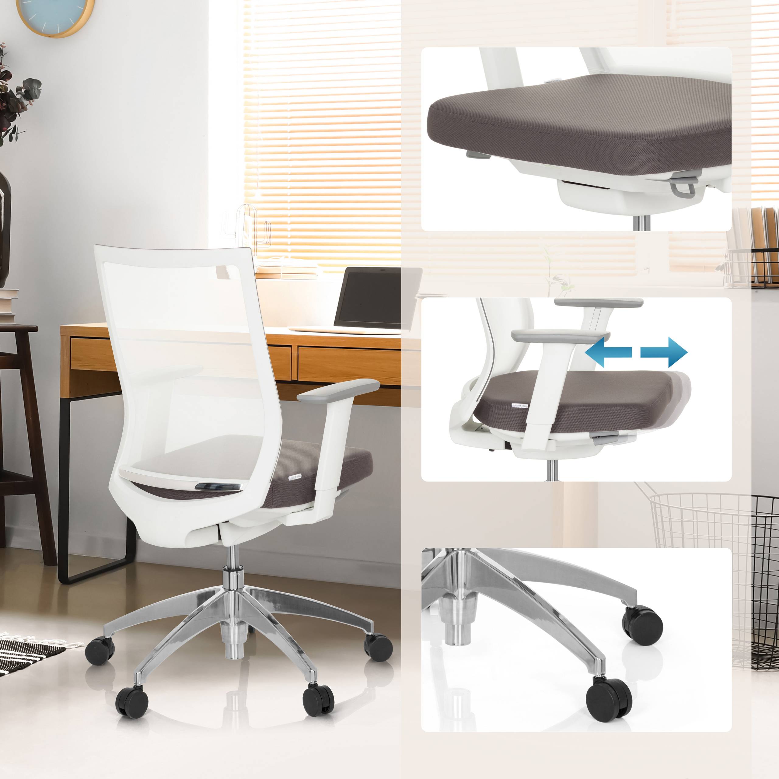 Bürostuhl Drehstuhl ASPEN WHITE Netzstoff transparent Sitz Stoff grau hjh OFFICE