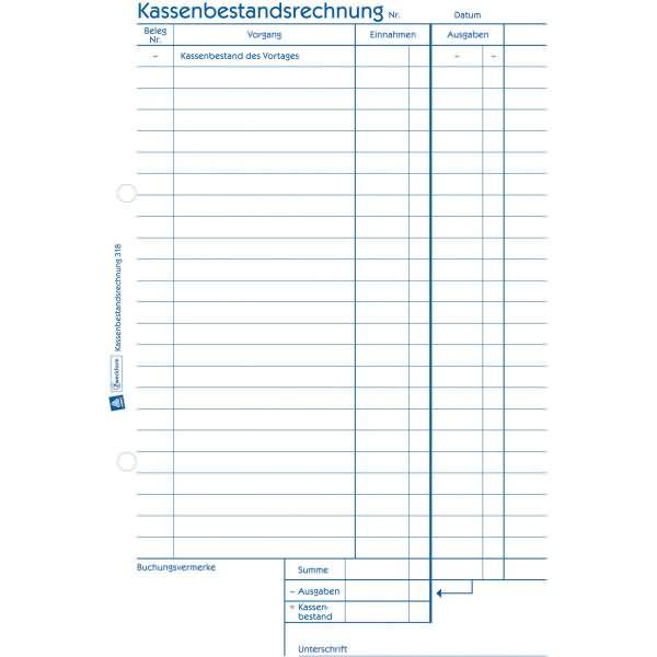 Avery-Zweckform Kassenbestandsrechnung Formular 318 DIN A5 Weiß Anzahl der Blätter: 50 selbstdurchschreibend: Nein