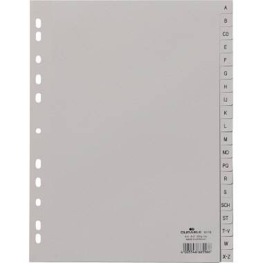 Durable 6510 Register DIN A4 A-Z Polypropylen Grau 20 Registerblätter geprägte Taben 651010