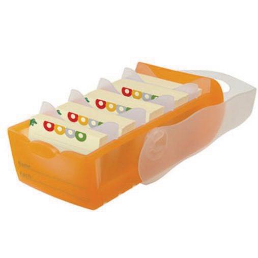HAN CROCO 998-613 Karteikasten Orange, Transluzent max. Anzahl der Karten: 500 Karten DIN A8 quer inkl. 100 linierten Karten