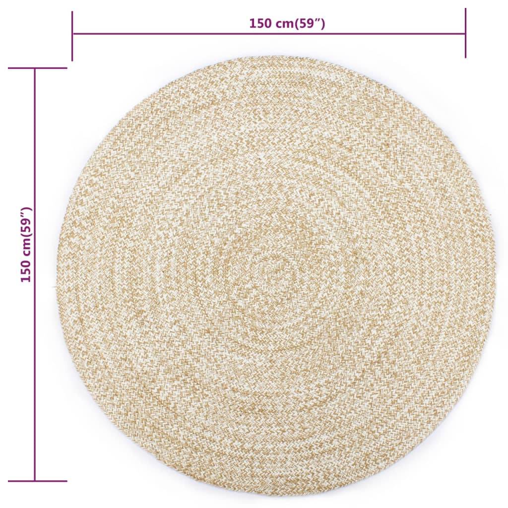 vidaXL Teppich Handgefertigt Jute Weiß und Natur 150 cm
