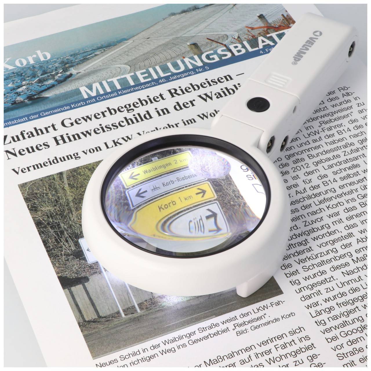 LED Hand- oder Tischleuchte LE037, tragbare Lupe, Tisch- oder Handlupe mit 8 LEDs, 2 Vergrößerungen, inklusive Batterien