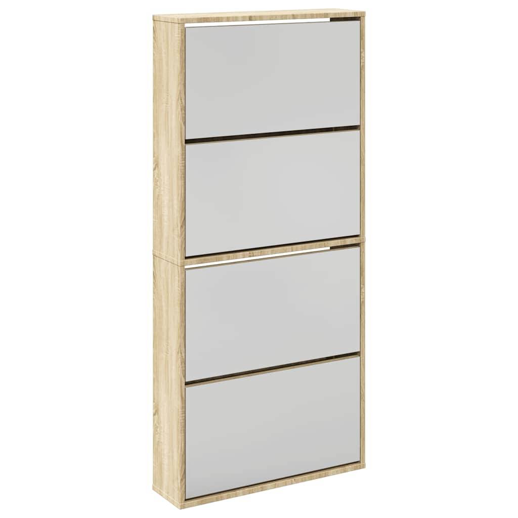 vidaXL Schuhschrank mit 4 Fächern Spiegel Eiche 63×17×134 cm