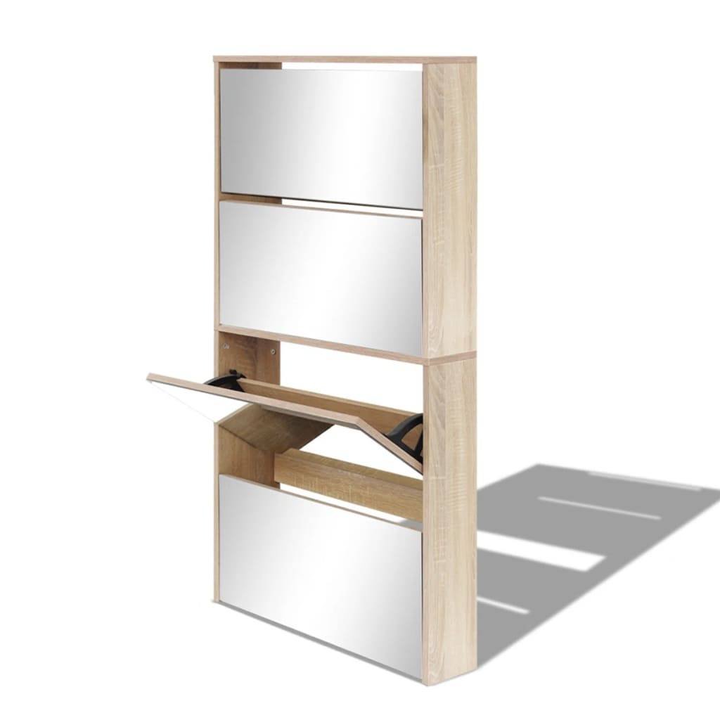 vidaXL Schuhschrank mit 4 Fächern Spiegel Eiche 63×17×134 cm