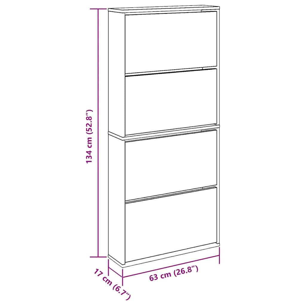 vidaXL Schuhschrank mit 4 Fächern Spiegel Eiche 63×17×134 cm