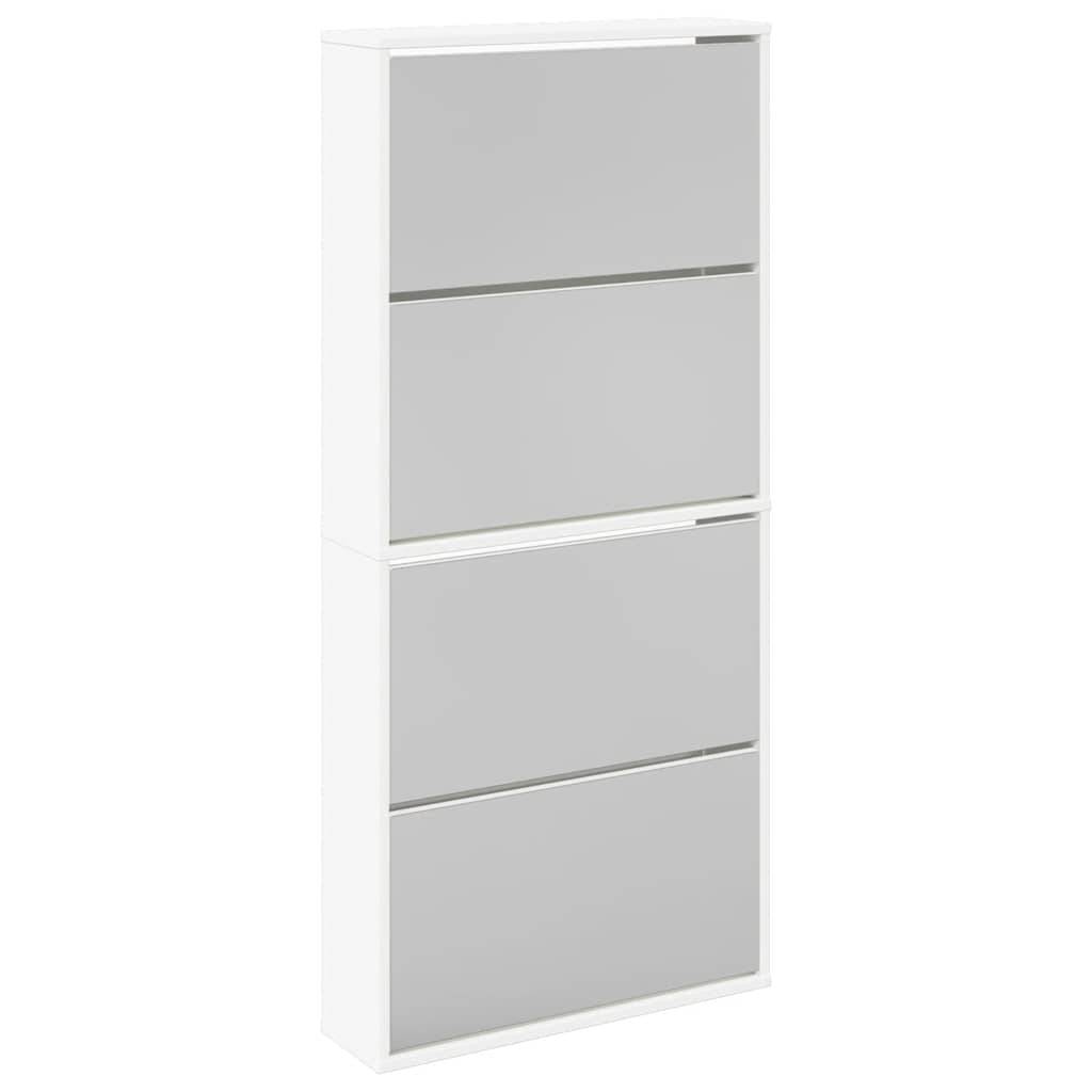 vidaXL Schuhschrank mit 4 Fächern Spiegel Weiß 63×17×134 cm