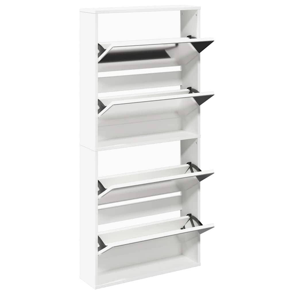 vidaXL Schuhschrank mit 4 Fächern Spiegel Weiß 63×17×134 cm