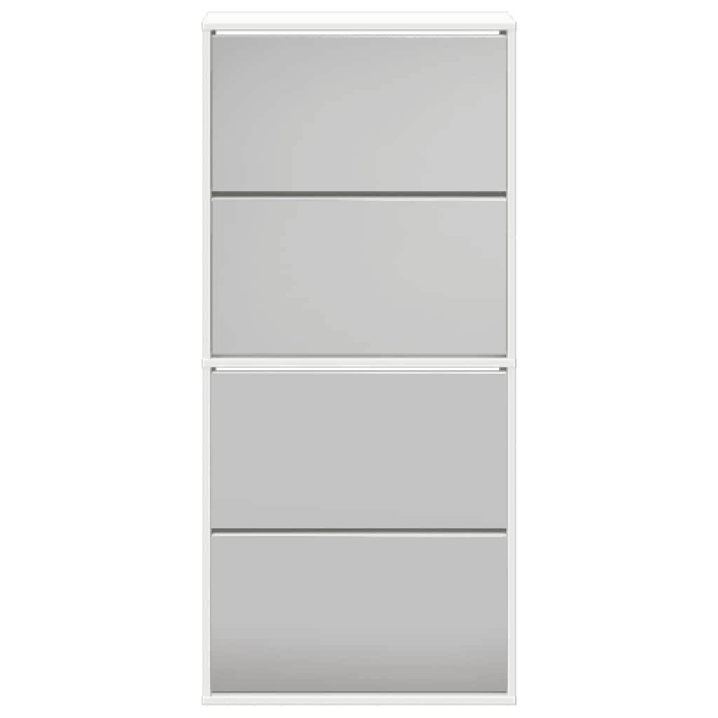 vidaXL Schuhschrank mit 4 Fächern Spiegel Weiß 63×17×134 cm