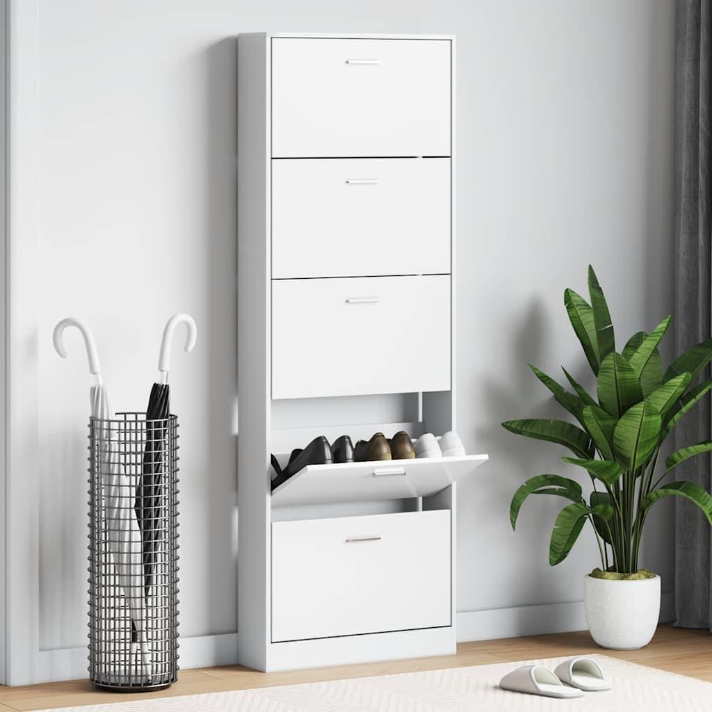 vidaXL Schuhschrank mit 5 Schuhkippern Weiß Holz