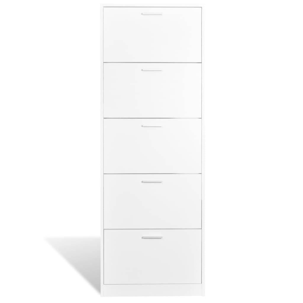 vidaXL Schuhschrank mit 5 Schuhkippern Weiß Holz