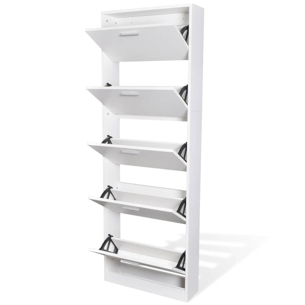 vidaXL Schuhschrank mit 5 Schuhkippern Weiß Holz
