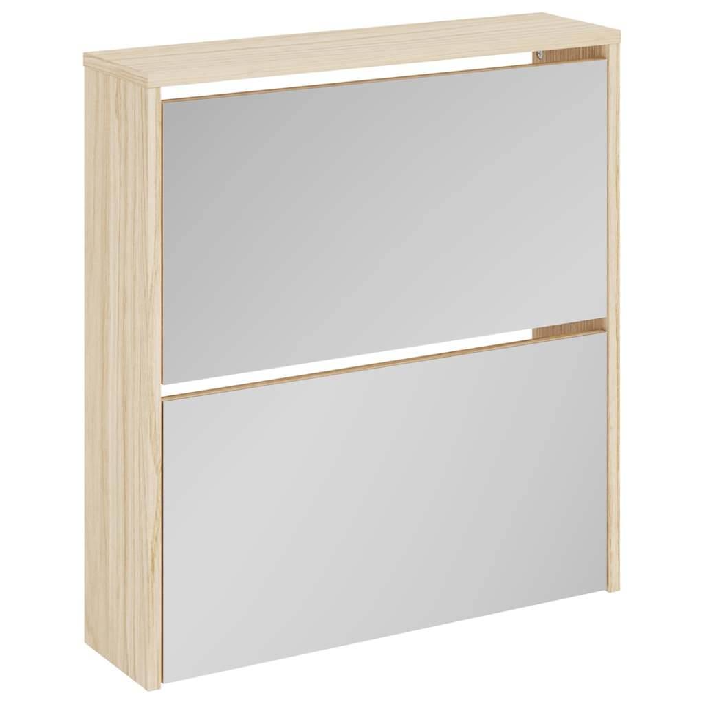 vidaXL Schuhschrank mit 2 Fächern Spiegel Eiche-Optik 63x17x67 cm