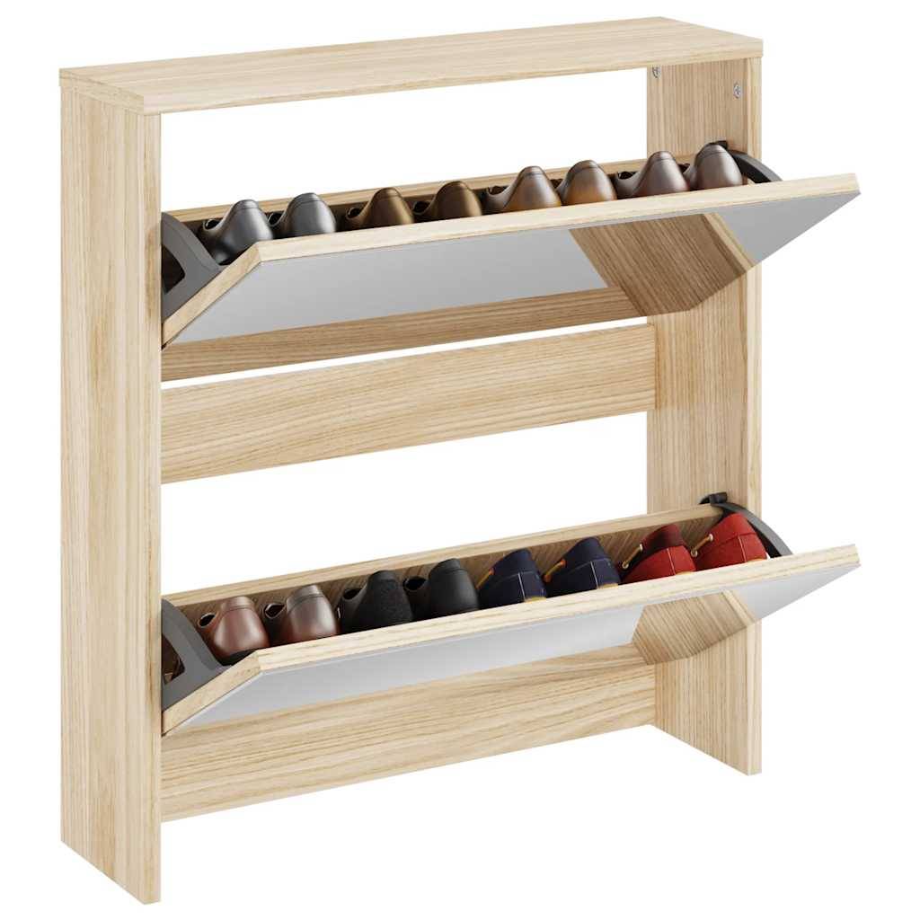 vidaXL Schuhschrank mit 2 Fächern Spiegel Eiche-Optik 63x17x67 cm