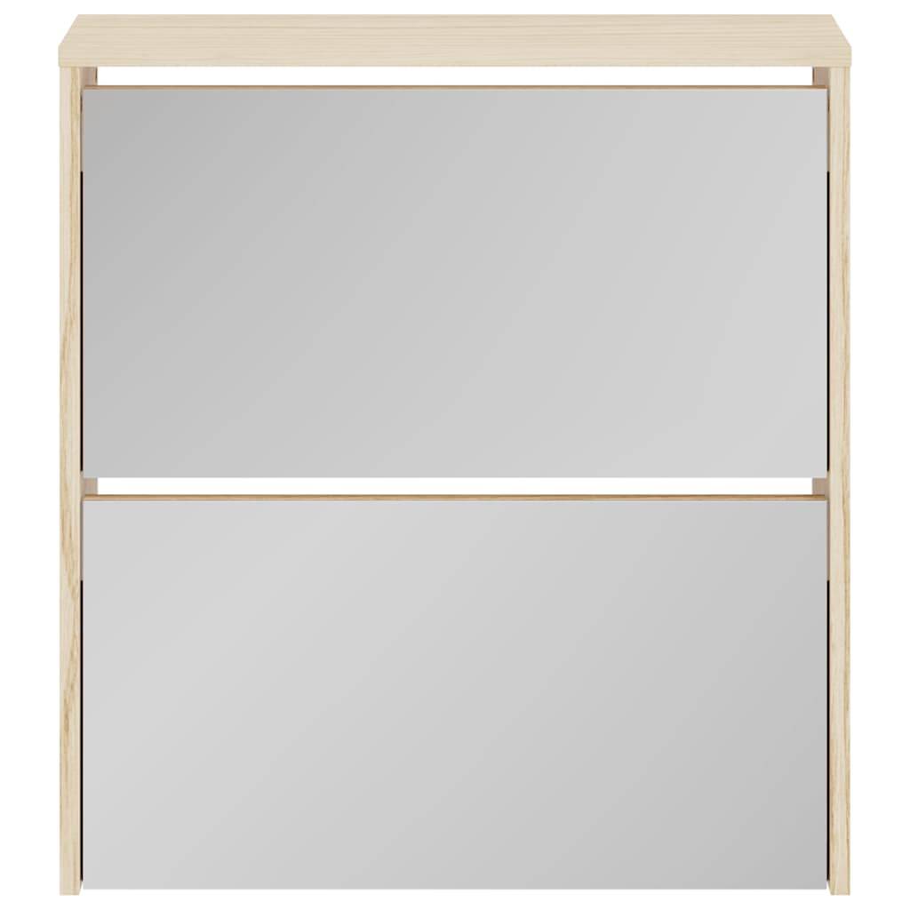 vidaXL Schuhschrank mit 2 Fächern Spiegel Eiche-Optik 63x17x67 cm