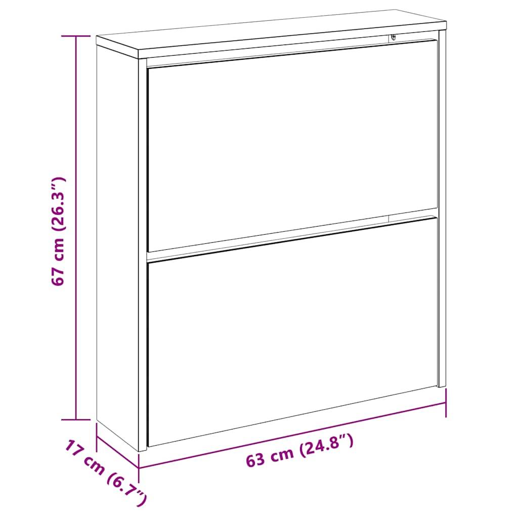 vidaXL Schuhschrank mit 2 Fächern Spiegel Eiche-Optik 63x17x67 cm