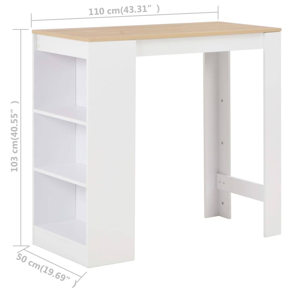 vidaXL Bartisch mit Regal Weiß 110x50x103 cm