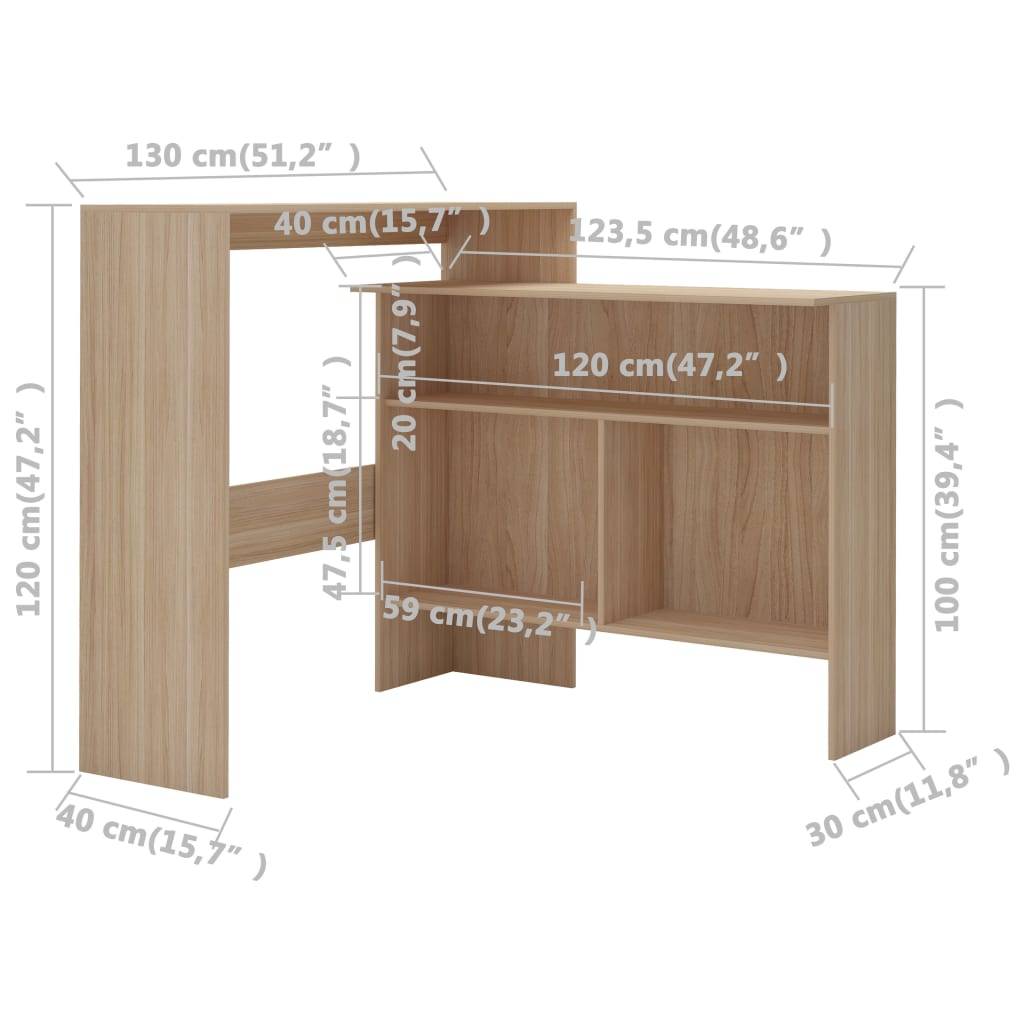 vidaXL Bartisch mit 2 Tischplatten Eichenoptik 130x40x120 cm