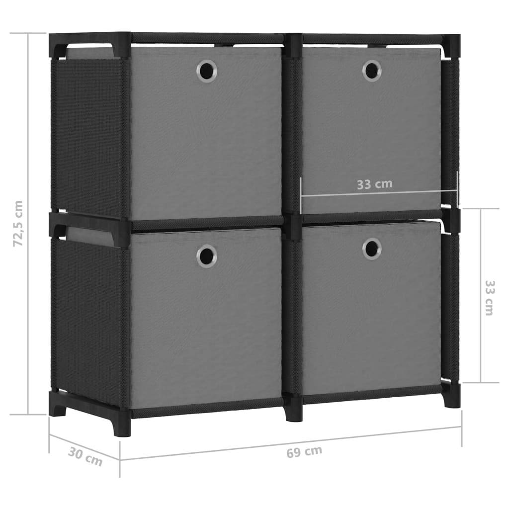 vidaXL Würfelregal mit 4 Boxen Schwarz 69x30x72,5 cm Stoff