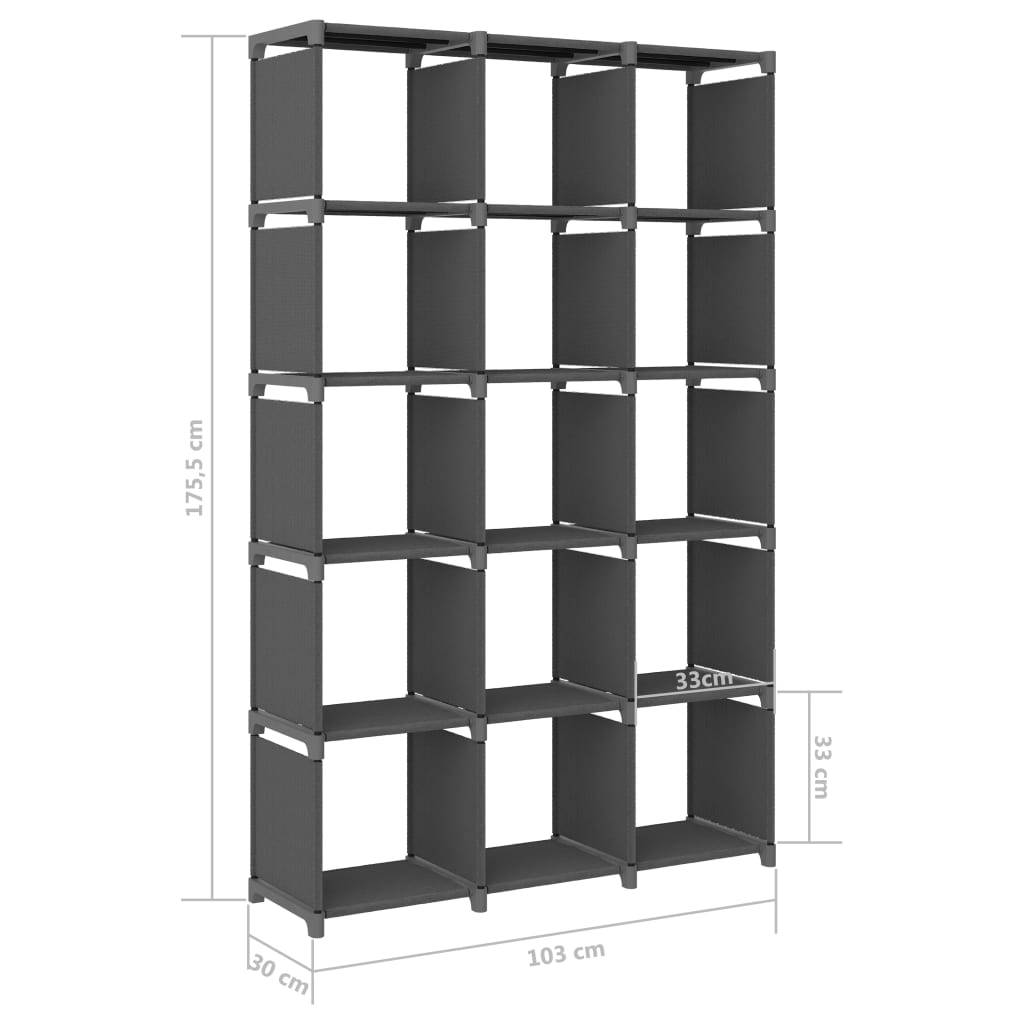 vidaXL Würfel-Regal 15 Fächer Grau 103x30x175,5 cm Stoff