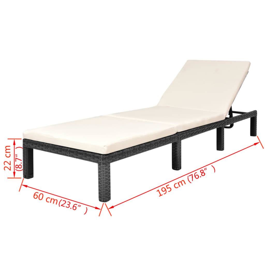 vidaXL Sonnenliege mit Auflage Poly Rattan Schwarz