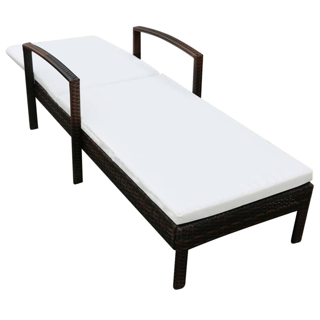 vidaXL Sonnenliege mit Auflage Poly Rattan Braun