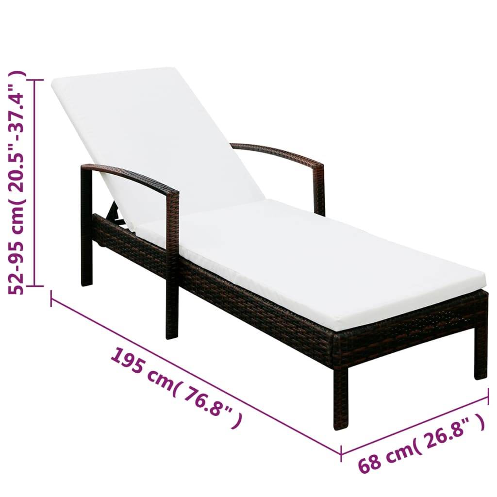vidaXL Sonnenliege mit Auflage Poly Rattan Braun