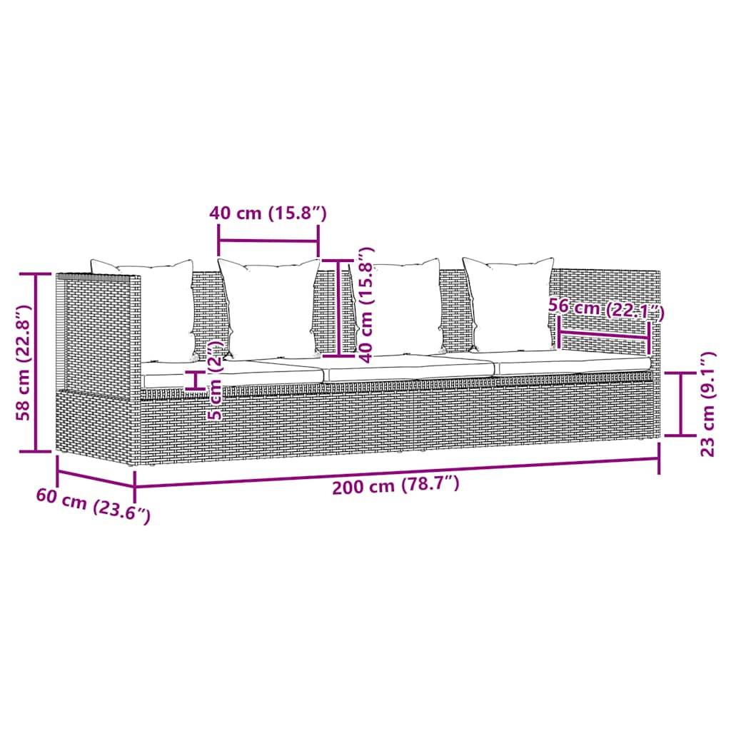 vidaXL Garten-Sofabett 200x60 cm Poly Rattan Grau