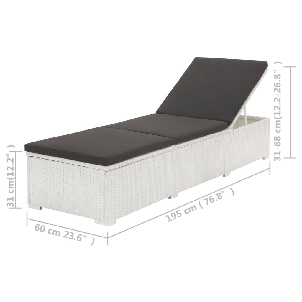 vidaXL Sonnenliege mit Auflage Poly Rattan Weiß