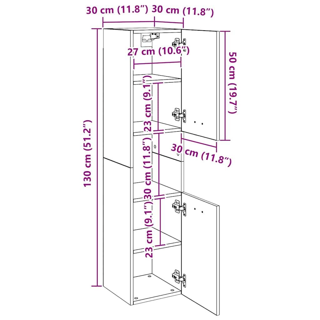 vidaXL Badezimmerschrank Weiß 30x30x130 cm Holzwerkstoff