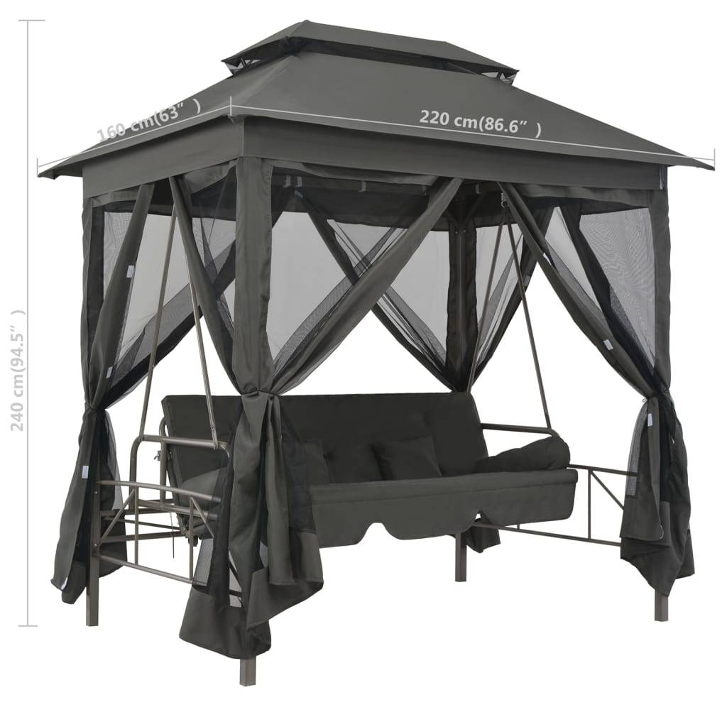 vidaXL Gartenschaukel mit Bettfunktion und Dach 220×160×240 cm Stahl