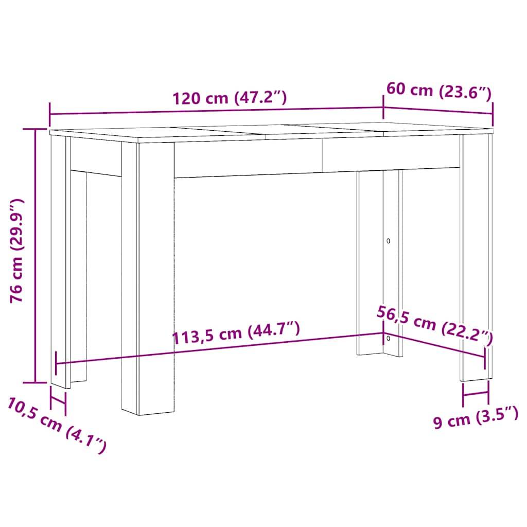 vidaXL Esstisch Betongrau 120x60x76 cm Holzwerkstoff