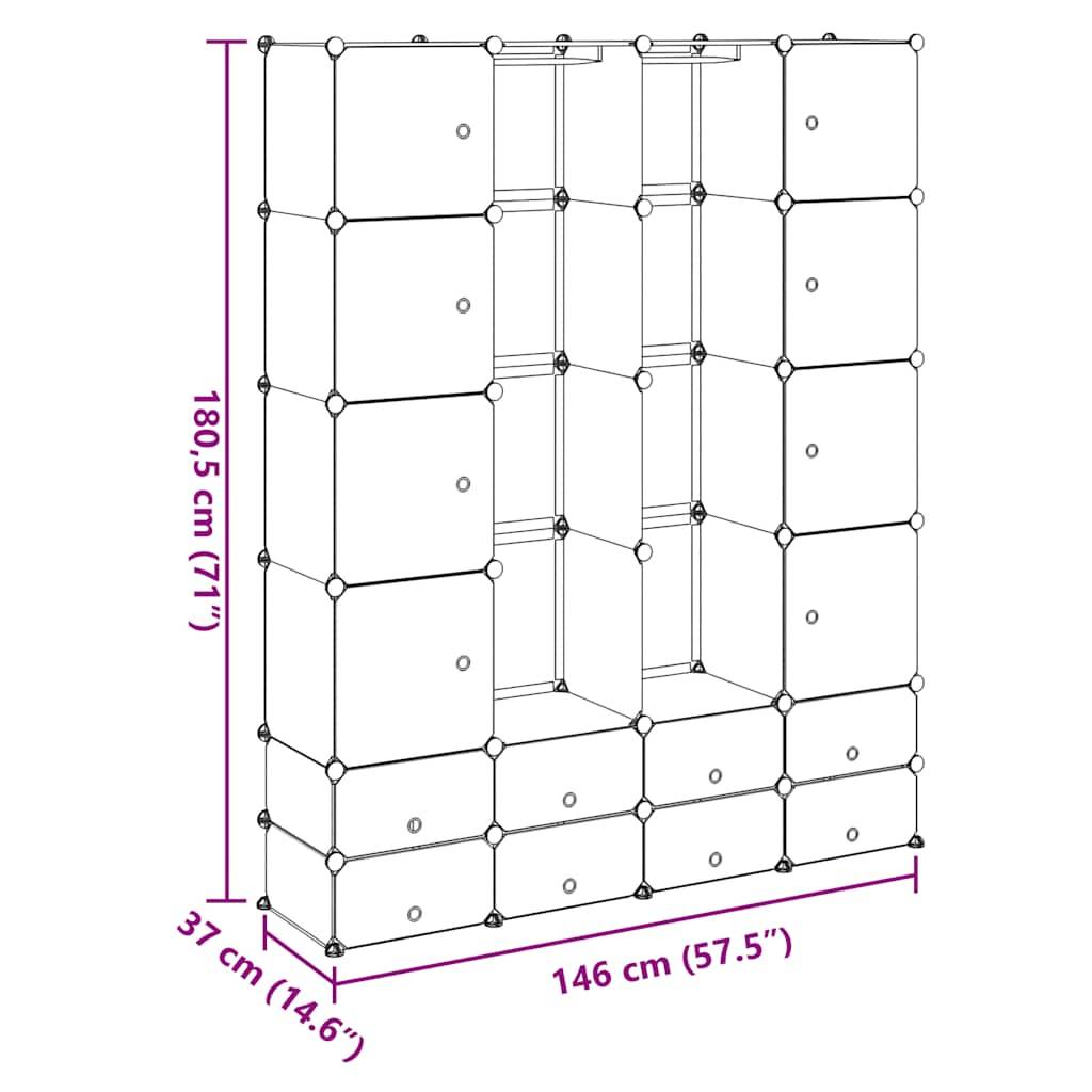 vidaXL Modularer Schrank mit 18 Fächern Weiß 37x146x180,5 cm
