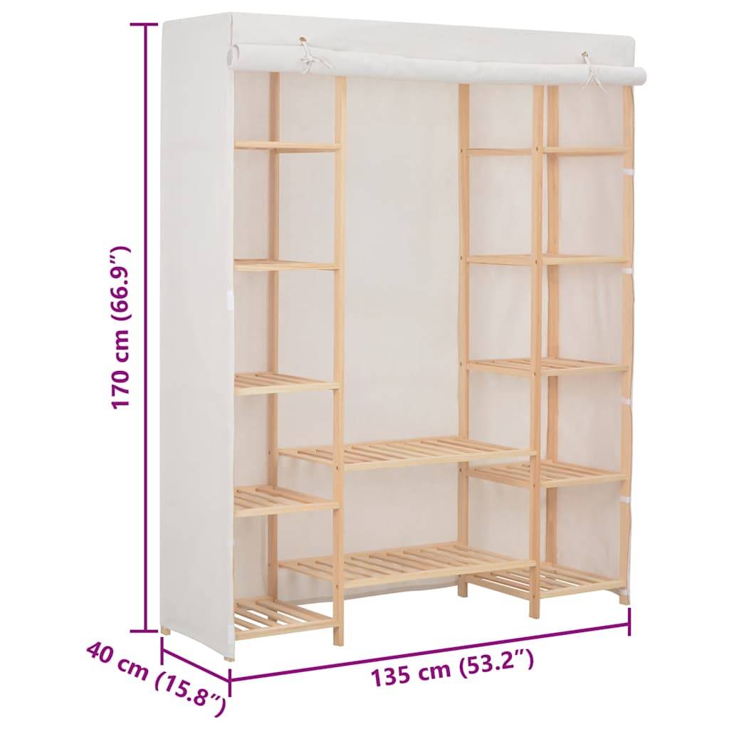 vidaXL Kleiderschrank Weiß 135 x 40 x 170 cm Stoff