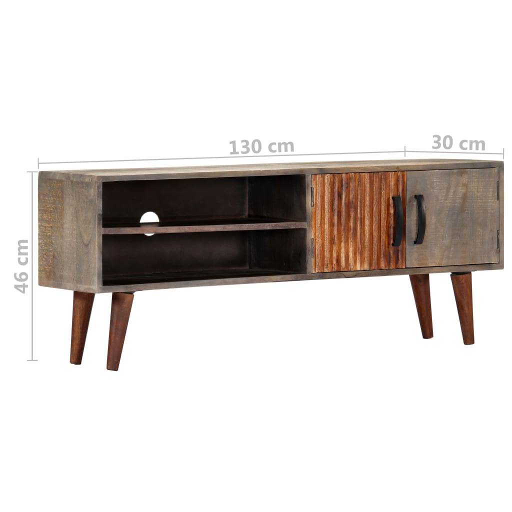 vidaXL TV-Schrank Grau 130x30x46 cm Raues Mango-Massivholz