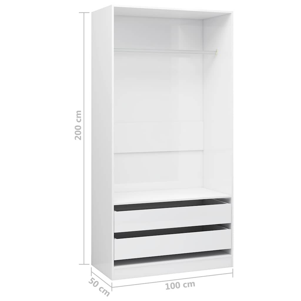 vidaXL Kleiderschrank Hochglanz-Weiß 100x50x200 cm Holzwerkstoff
