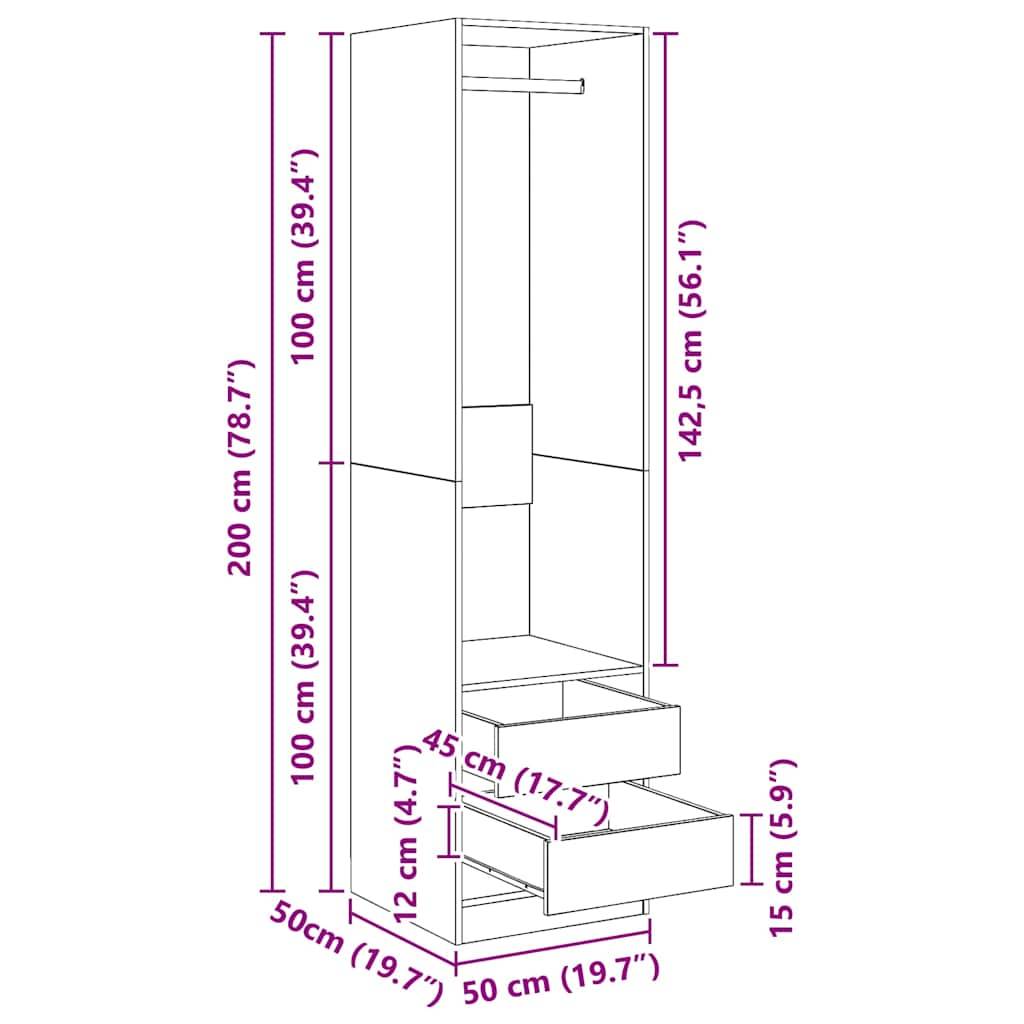 vidaXL Kleiderschrank mit Schubladen Schwarz 50x50x200cm Holzwerkstoff