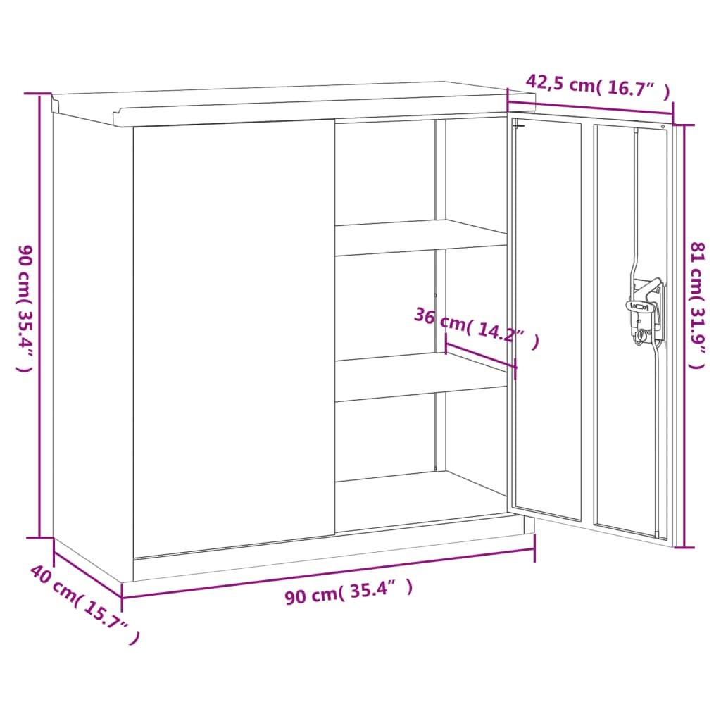 vidaXL Aktenschrank mit 2 Türen Grau 90 cm Stahl