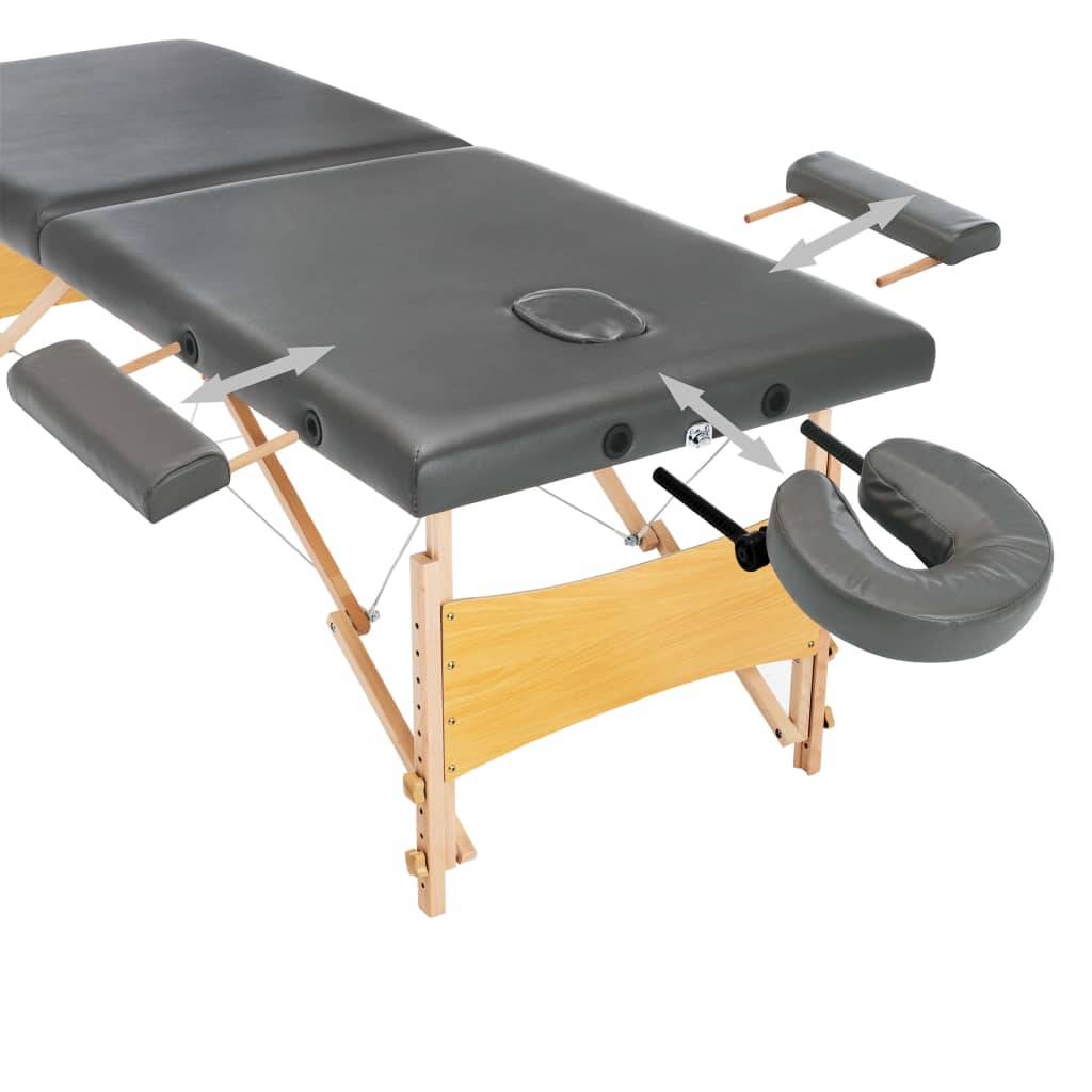 vidaXL Massagetisch mit 2 Zonen Holzrahmen Anthrazit 186×68 cm