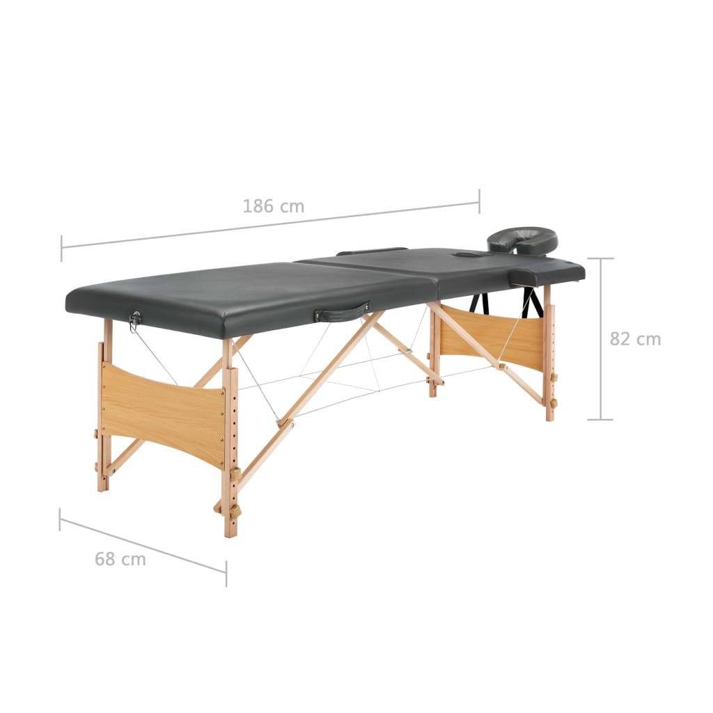 vidaXL Massagetisch mit 2 Zonen Holzrahmen Anthrazit 186×68 cm