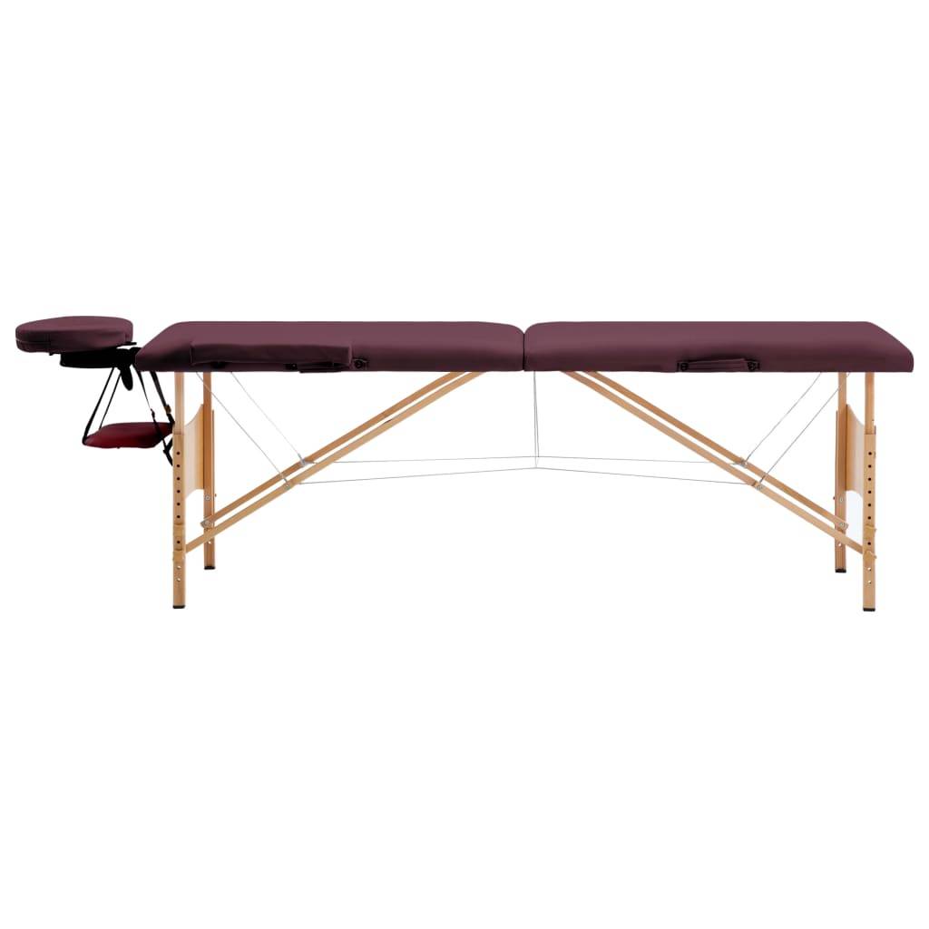 vidaXL Massageliege Klappbar 2-Zonen mit Holzgestell Bordeaux-Lila