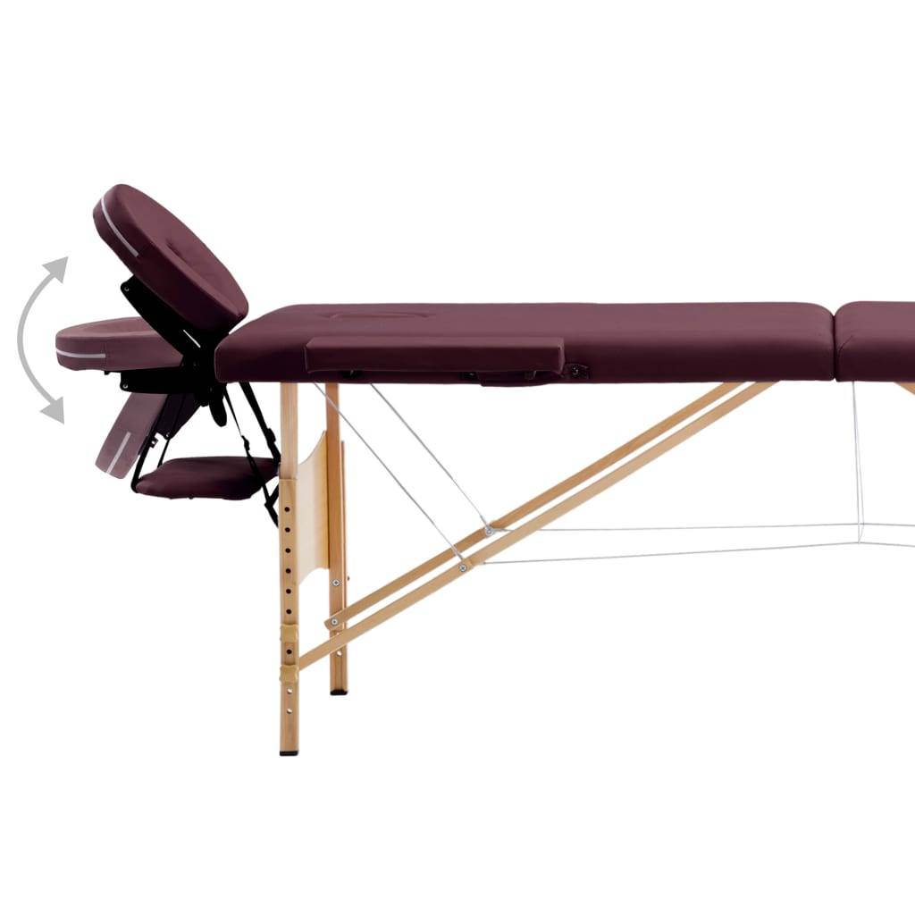 vidaXL Massageliege Klappbar 2-Zonen mit Holzgestell Bordeaux-Lila
